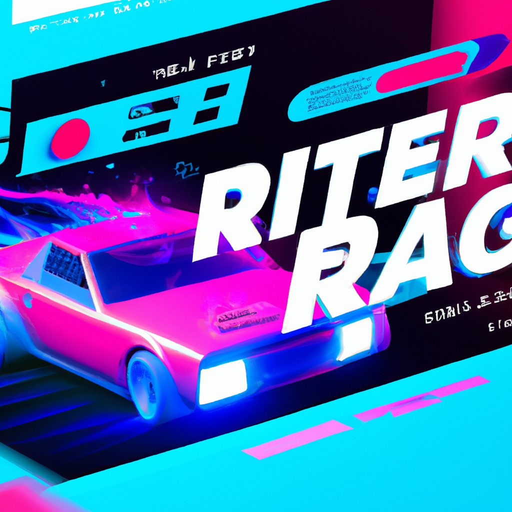 Gallery scene with neon racer